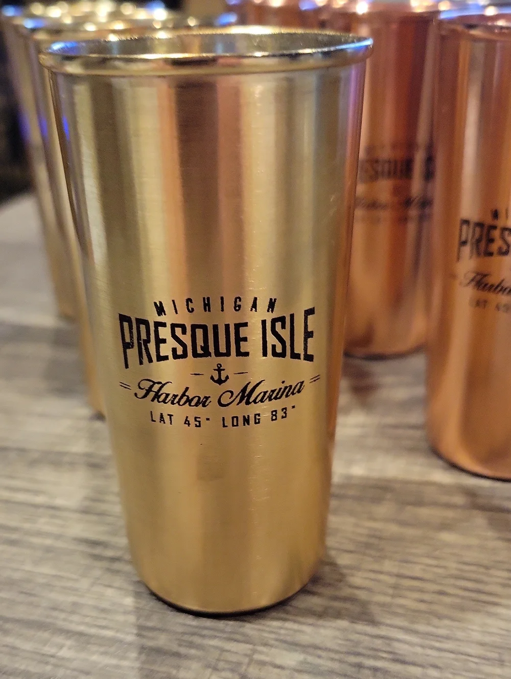 Presque Isle, Mich. Set 9 Oversized Metal Shot Glasses/ Shooters/ New Old Stock